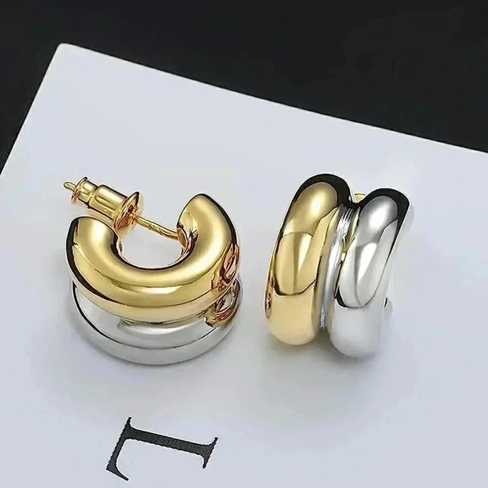Gold Preppy Women's Two-Tone Plated 18K Hoop Earrings